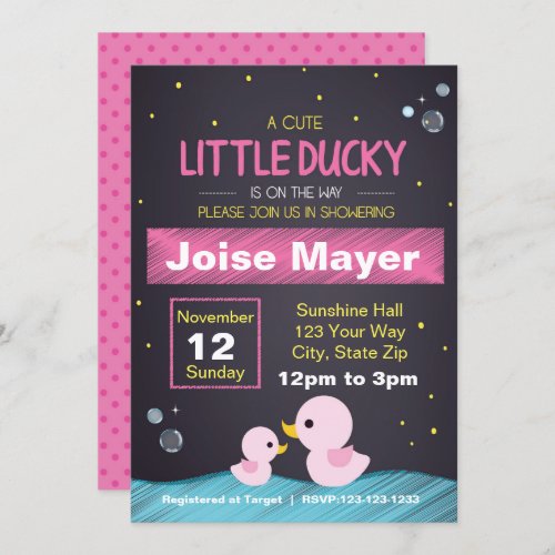 Chalkboard Rubber Ducky Invitation Girl