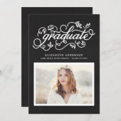 Chalkboard Rustic Calligraphy Photo Graduation Announcement (Front/Back)