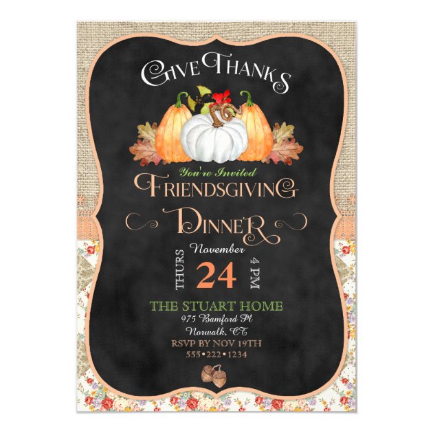 Chalkboard Rustic Country Friendsgiving Burlap Invitation