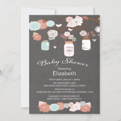 Chalkboard Rustic Country Mason Jar Baby Shower Invitation