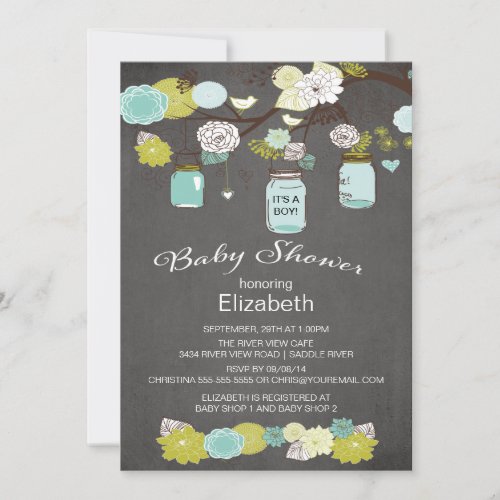 Chalkboard Rustic Country Mason Jar Baby Shower Invitation
