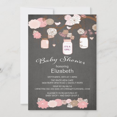 Chalkboard Rustic Country Mason Jar Baby Shower Personalized Invitations