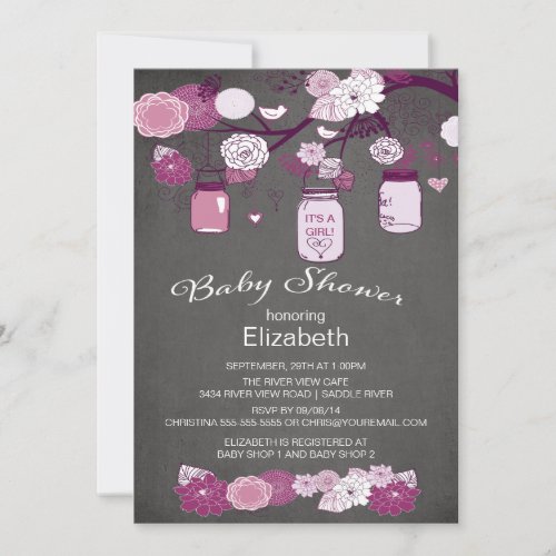 Chalkboard Rustic Country Mason Jar Baby Shower Invitations