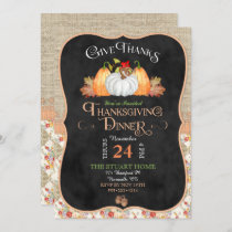 Chalkboard Rustic Country Thanksgiving Burlap Lace Invitation