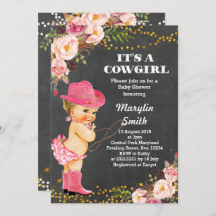 Chalkboard Rustic Cowgirl Baby Shower Card