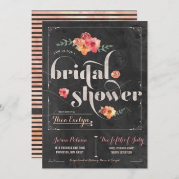 Chalkboard Rustic Floral Bridal Shower Invitation by joyonpaper at Zazzle