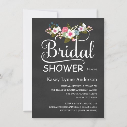 Chalkboard Rustic Floral Bridal Shower Personalized Announcements