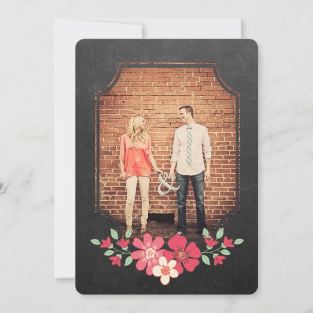 Chalkboard Rustic Floral Save the Date Typography Invitation (Front)