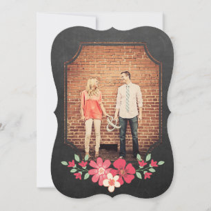 Chalkboard Rustic Floral Save the Date Typography Invitation