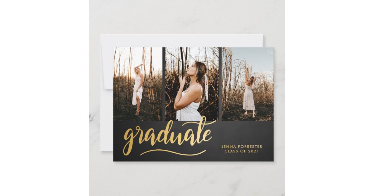 Chalkboard Rustic Graduate Script | Collage Photo Invitation | Zazzle
