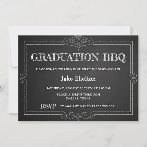 Chalkboard Rustic Graduation BBQ  Handwritten Invitation