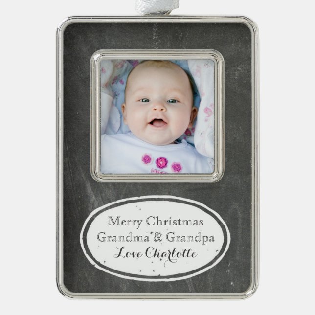 Chalkboard Rustic Grandparents Christmas Ornament (Front)