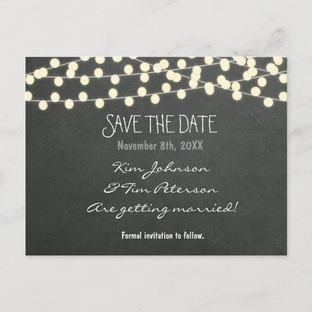 Chalkboard Rustic Lights Postcard Save The Date (Front)