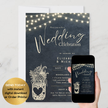 Chalkboard Rustic Mason Jar Wedding Digital Print Invitation by invitationz at Zazzle