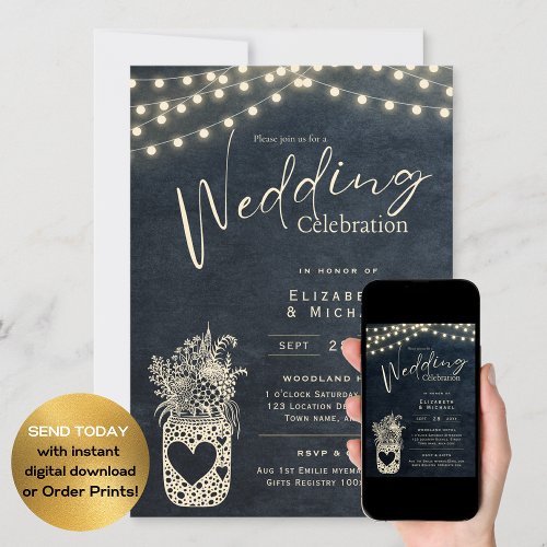 Chalkboard Rustic Mason Jar Wedding DIGITAL Print Invitation