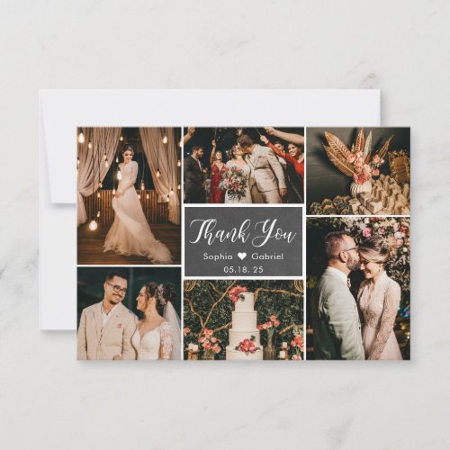 Chalkboard Rustic Multi Photo Collage Wedding  Thank You Card