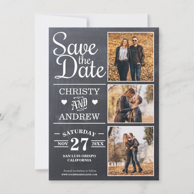 Chalkboard Rustic Photo Collage Save The Date (Front)