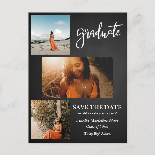 Chalkboard Rustic  Save The Date Graduation Party Announcement Postcard