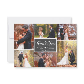 Chalkboard Rustic Script 6 Photo Collage Wedding  Thank You Card