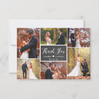 Chalkboard Rustic Script 6 Photo Collage Wedding  Thank You Card
