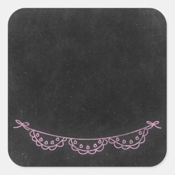 Chalkboard Rustic Shabby Chic Pink Chalk Bunting Square Sticker by CyanSkyDesign at Zazzle