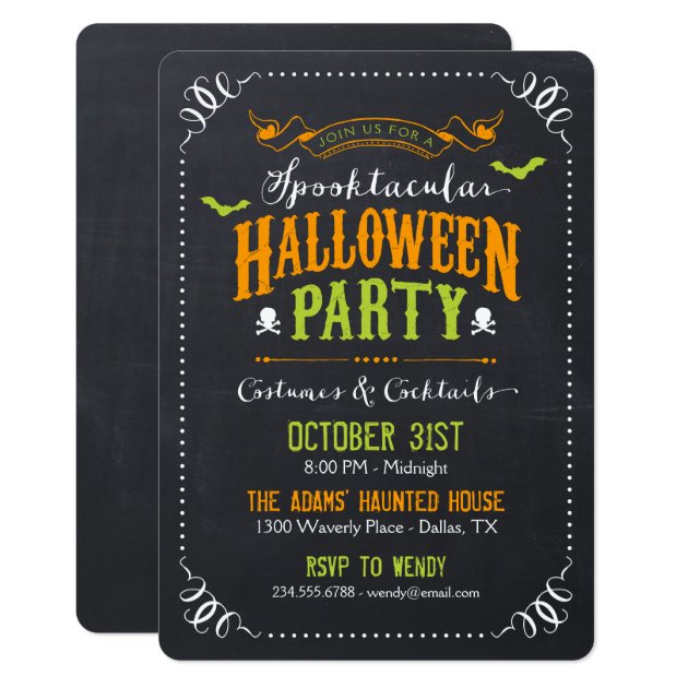 Chalkboard Rustic Spooktacular Halloween Party Invitation