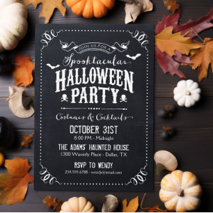Chalkboard Rustic Spooktacular Halloween Party Invitation