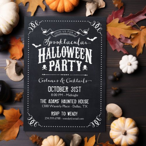 Chalkboard Rustic Spooktacular Halloween Party Invitation