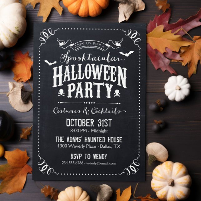 Chalkboard Rustic Spooktacular Halloween Party Invitation (Creator Uploaded)