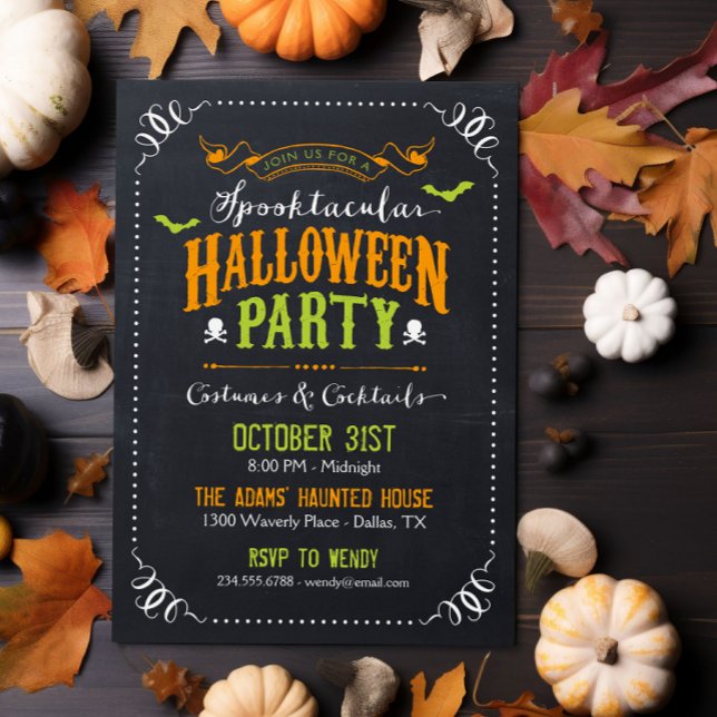 Chalkboard Rustic Spooktacular Halloween Party Invitation (Creator Uploaded)