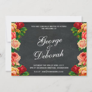 Chalkboard Rustic Vintage Rose Floral Landscape Invitation