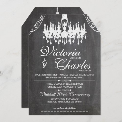 Chalkboard Rustic Vintage Typography Chandelier Invitation