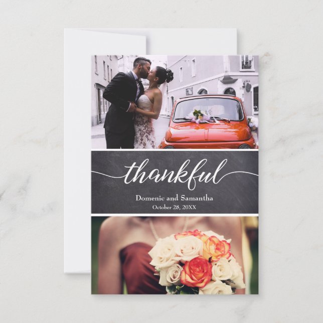 Chalkboard Rustic Wedding Thankful Script Thank You Card (Front)