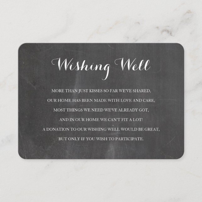 Chalkboard rustic Wishing well wedding insert card (Front)