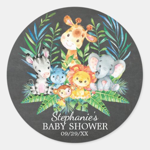 Chalkboard Safari Animal Baby Shower Favor Sticker