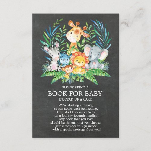 Chalkboard Safari Jungle Baby Shower Book for Baby Enclosure Card