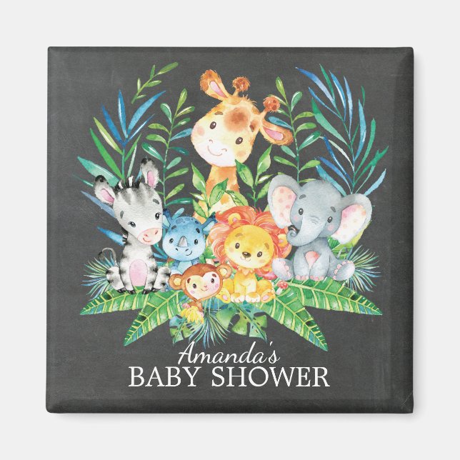 Chalkboard Safari Jungle Baby Shower Favor Magnet (Front)
