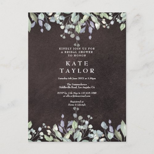 Chalkboard Sage and Lilac Floral Bridal Shower Announcement Postcard