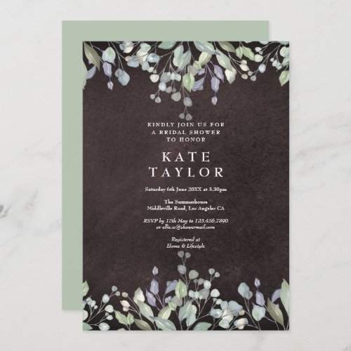 Chalkboard Sage and Lilac Floral Bridal Shower Invitation