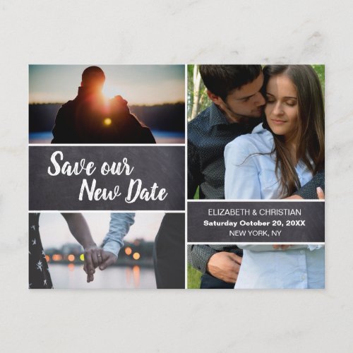 Chalkboard Save Our New date Photo Collage Wedding Postcard