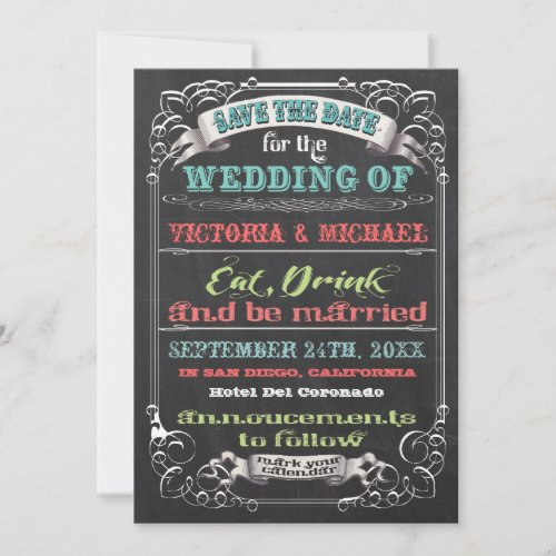 Chalkboard Save the date Wedding invitations