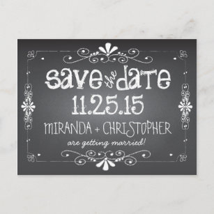 chalkboard save the date wedding postcard