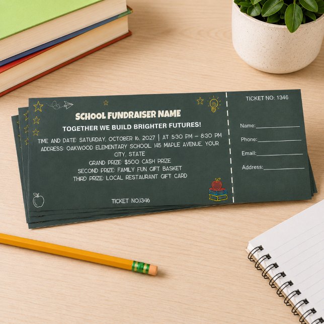 Chalkboard School Fundraiser Pta Event Raffle Tickets (fundraiser school event)