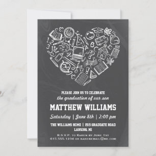 Chalkboard School Heart Graduation Invitation