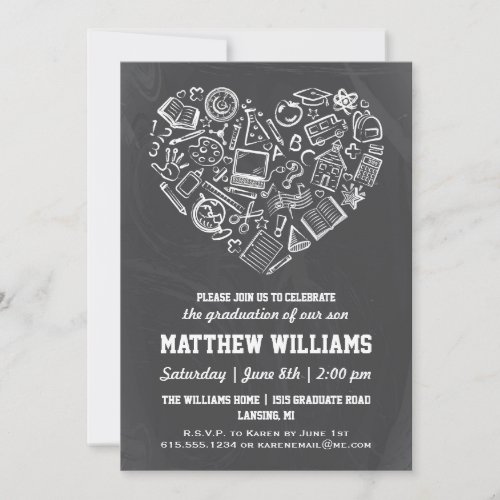 Chalkboard School Heart Graduation Invitation