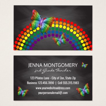 Chalkboard School Teacher | Rainbow Butterflies Business Card Chalkboard School Teacher | Rainbow Butterflies Business Card