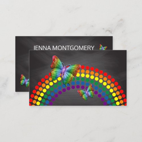 Chalkboard School Teacher  Rainbow Butterflies Business Card