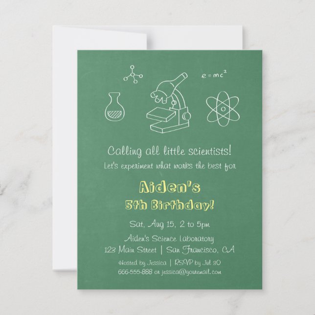 Chalkboard Science Birthday Party Invitations (Front)