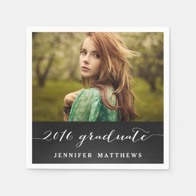 Chalkboard Script 2016 Photo Graduation Party Napkins (Front)