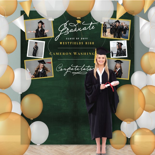 Chalkboard Script Graduation 6 Photo Backdrop (Chalkboard Stylish Graduate Script Graduation Party 6 Photo Backdrop @ www.zazzle.com/color_therapy)